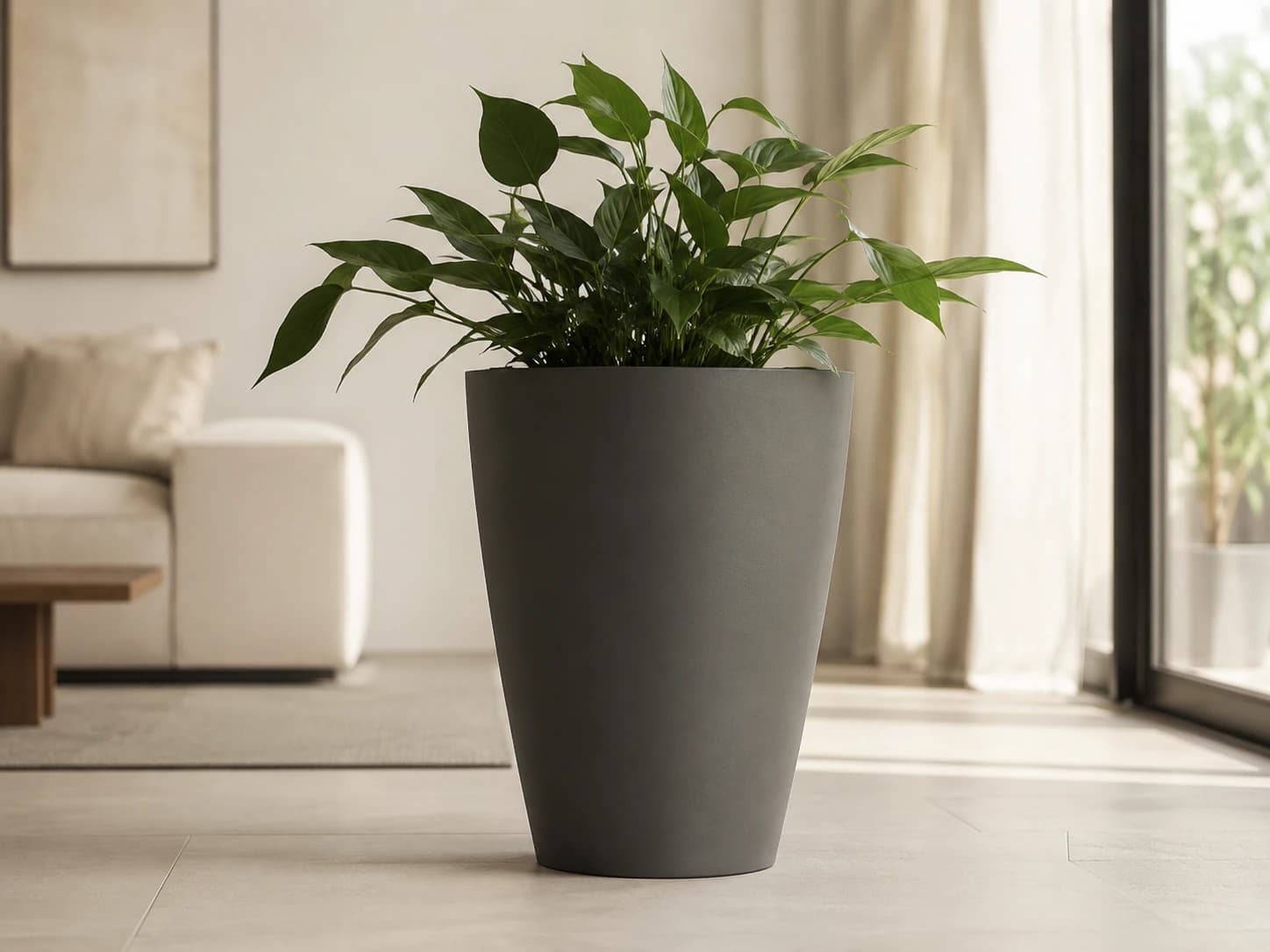 LEAFO planter in matt finish with plant in a calm interior