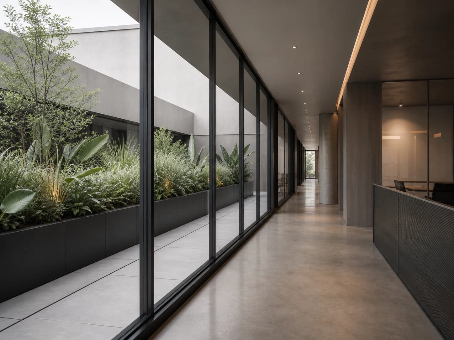 Landscape planters in soft daylight