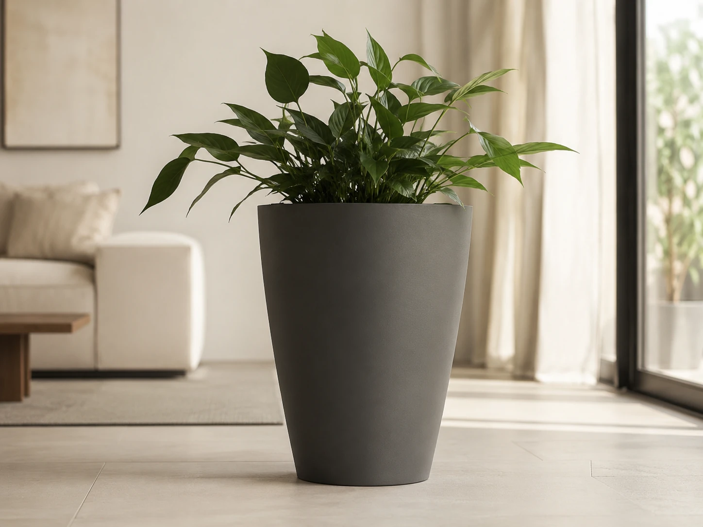 LEAFO planter in matt finish with plant in a calm interior